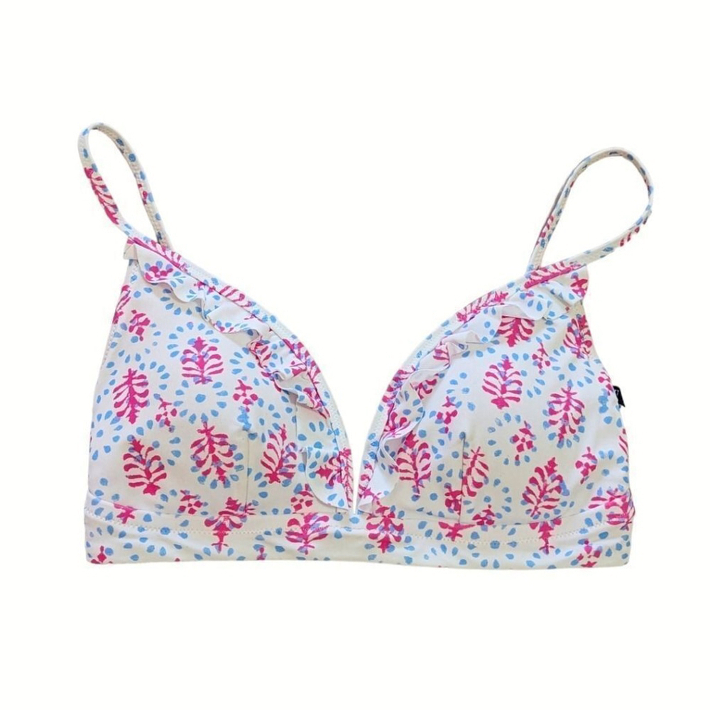J. CREW Floral French Bikini Ruffle Top in Soft Cornflower Wild Bee sz S NWT - Picture 6 of 14